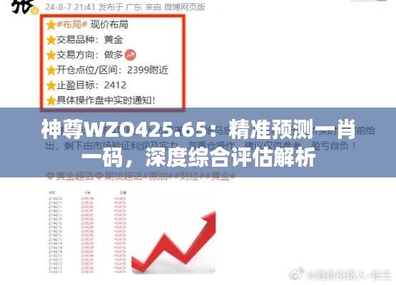 神尊WZO425.65：精准预测一肖一码，深度综合评估解析