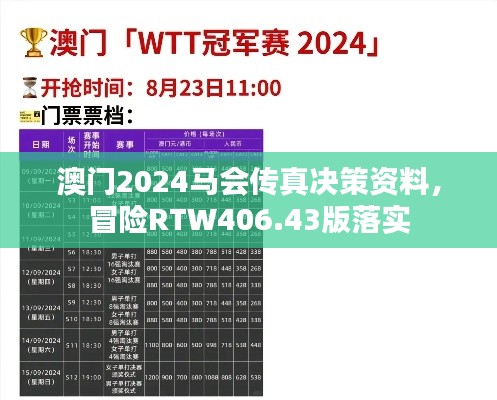 澳门2024马会传真决策资料，冒险RTW406.43版落实