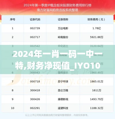 2024年一肖一码一中一特,财务净现值_IYO103.89聚丹